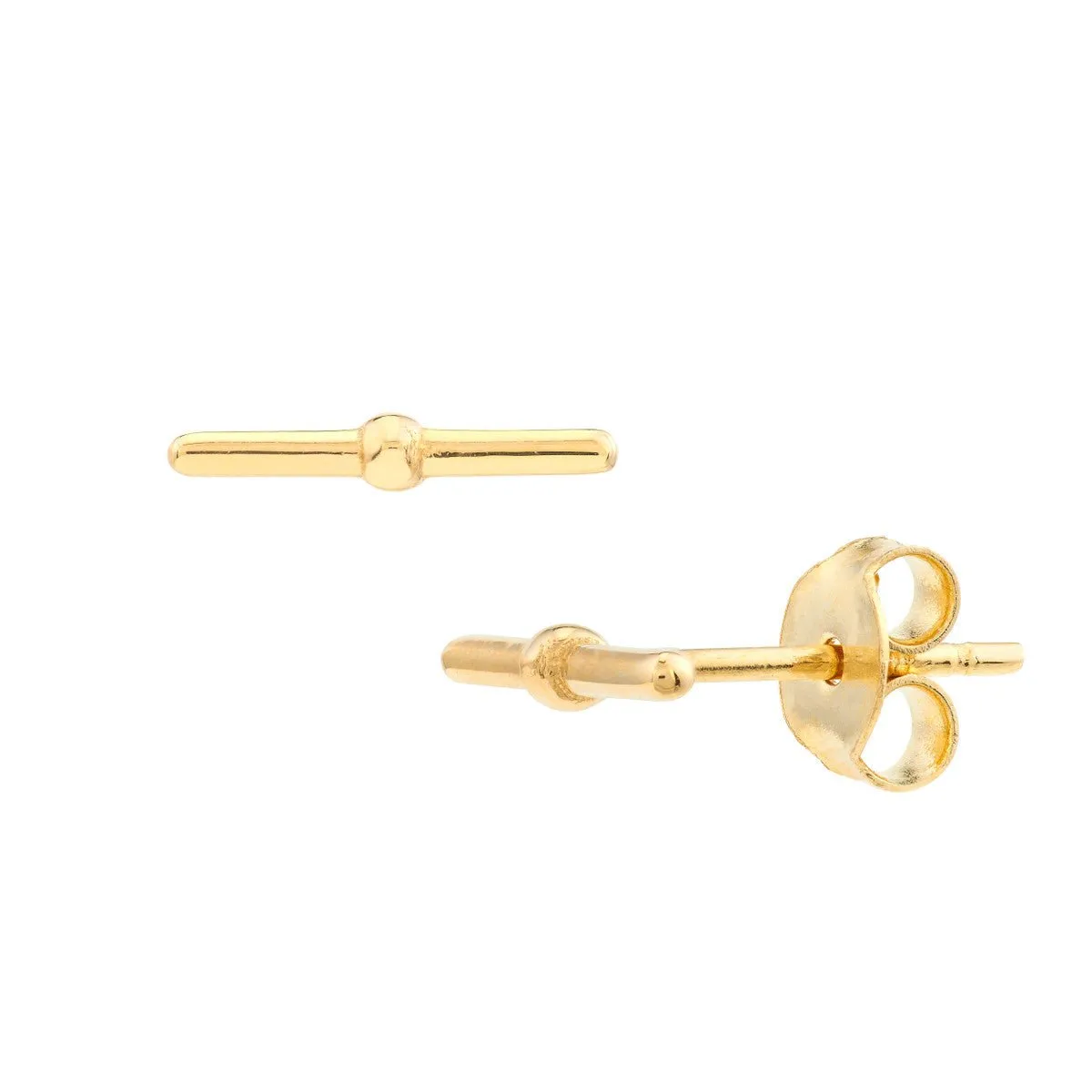 14K Yellow Gold Polished Bar Stud Earrings