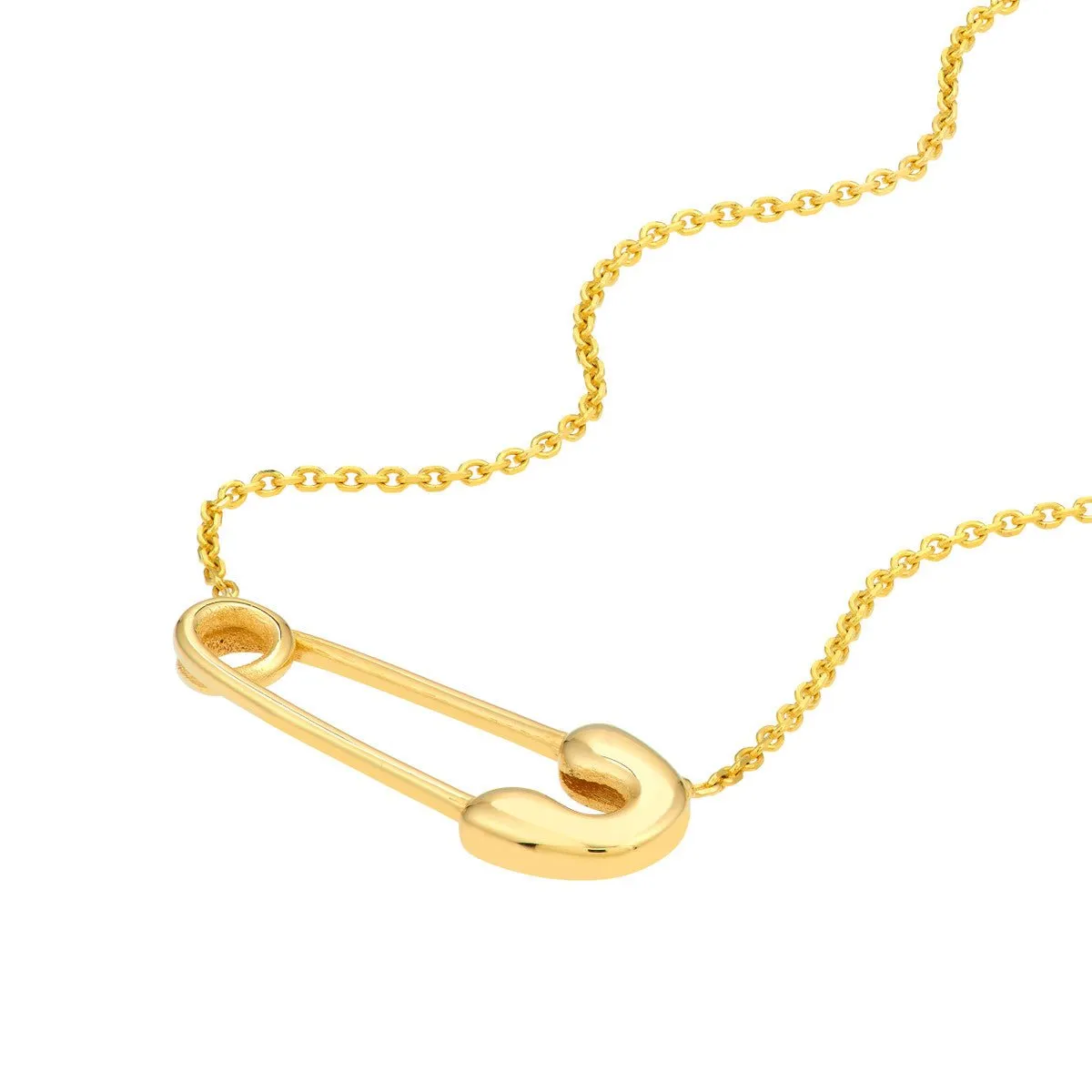 14K Yellow Gold Safety Pin Necklace