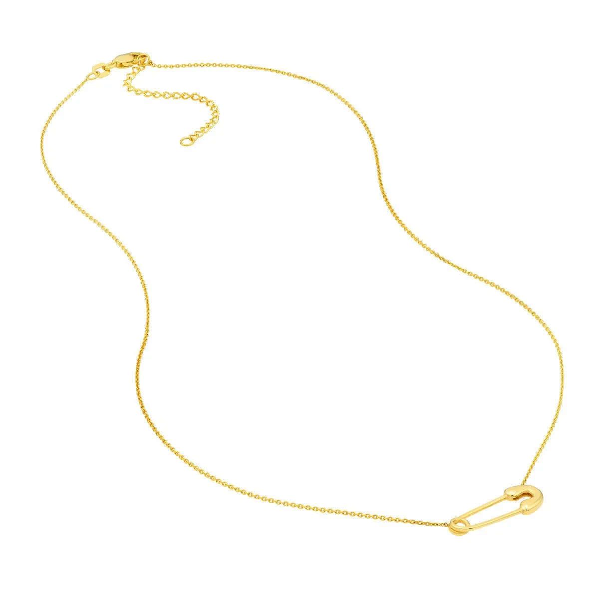 14K Yellow Gold Safety Pin Necklace