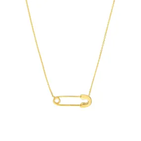 14K Yellow Gold Safety Pin Necklace