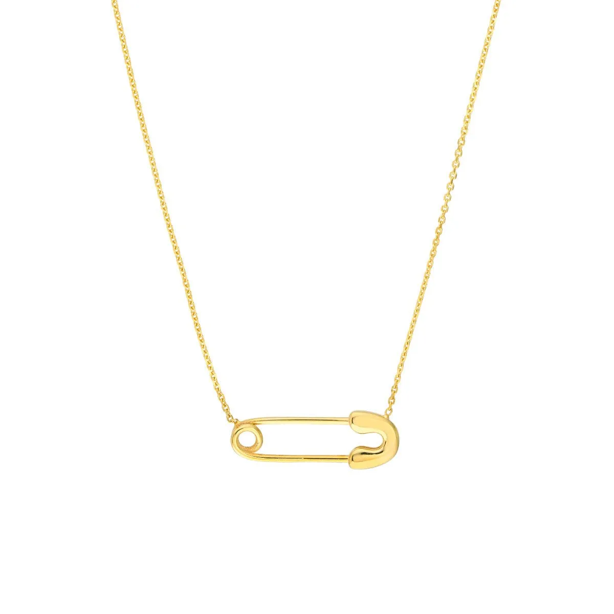 14K Yellow Gold Safety Pin Necklace