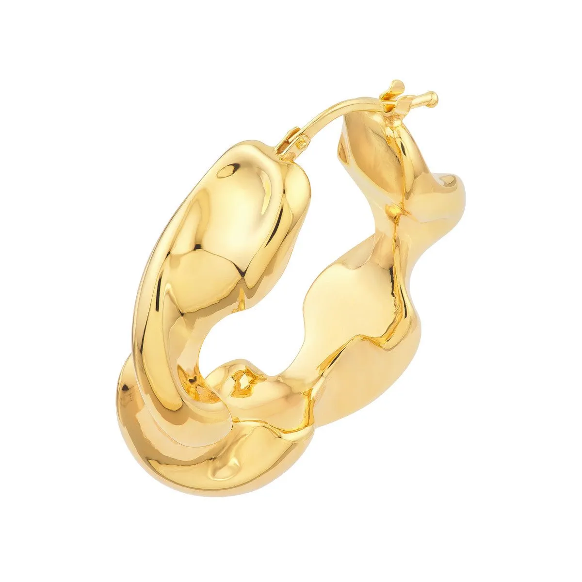 14K Yellow Gold Wide Twist Puff Hoop Earrings