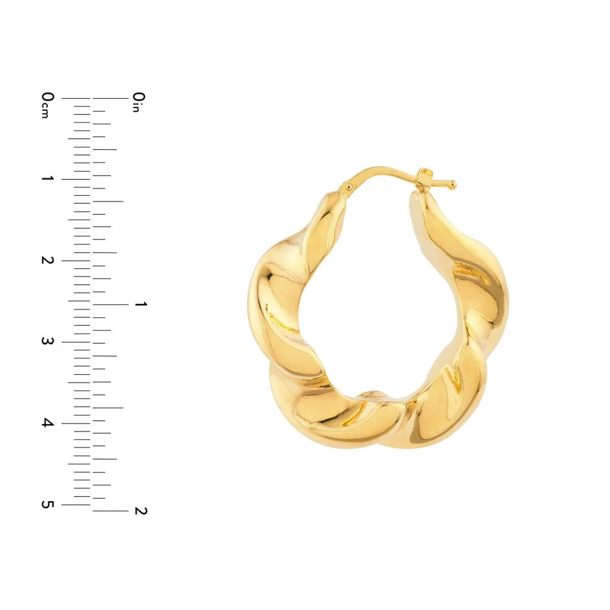 14K Yellow Gold Wide Twist Puff Hoop Earrings