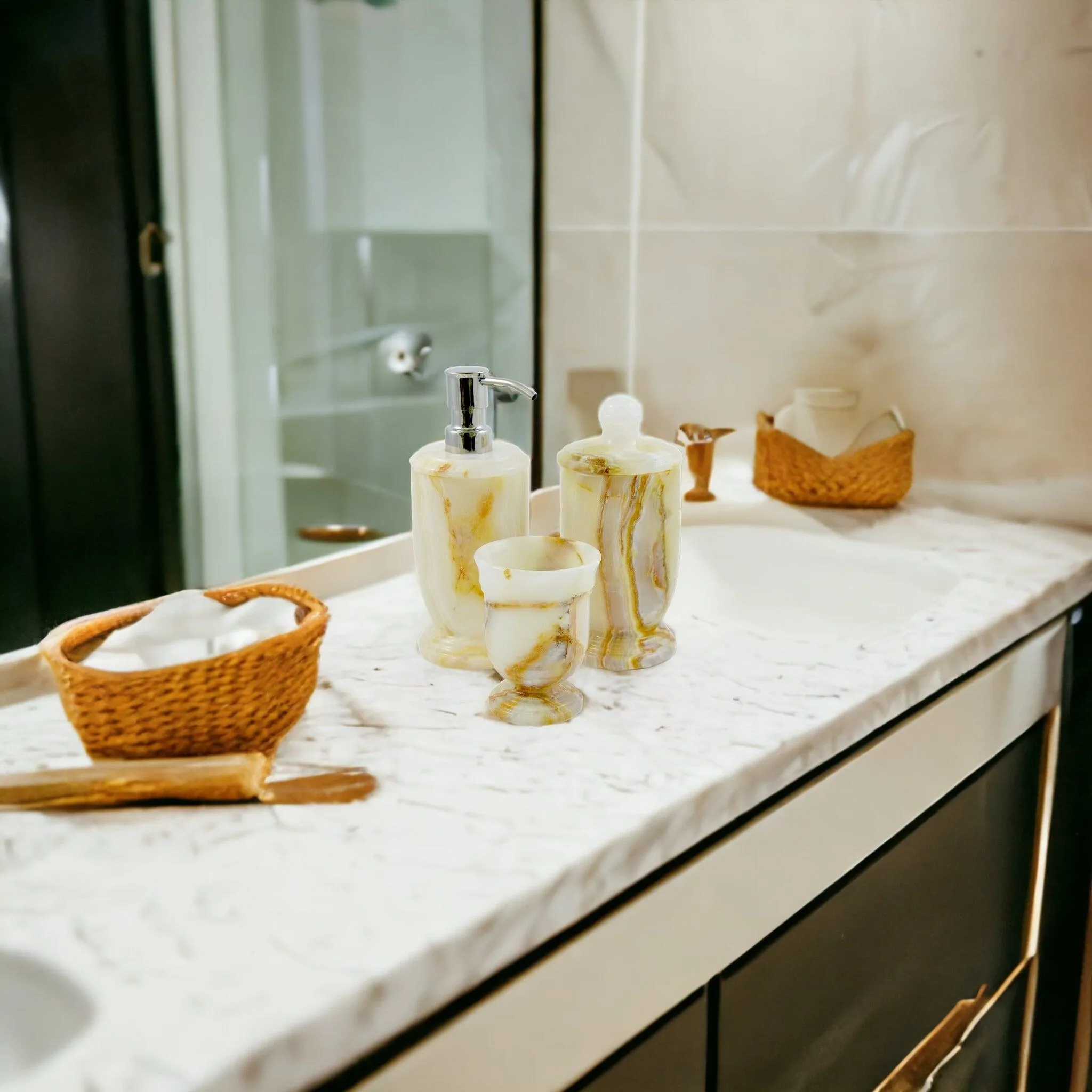 3 Piece Bathroom Vanity Set - White Onyx