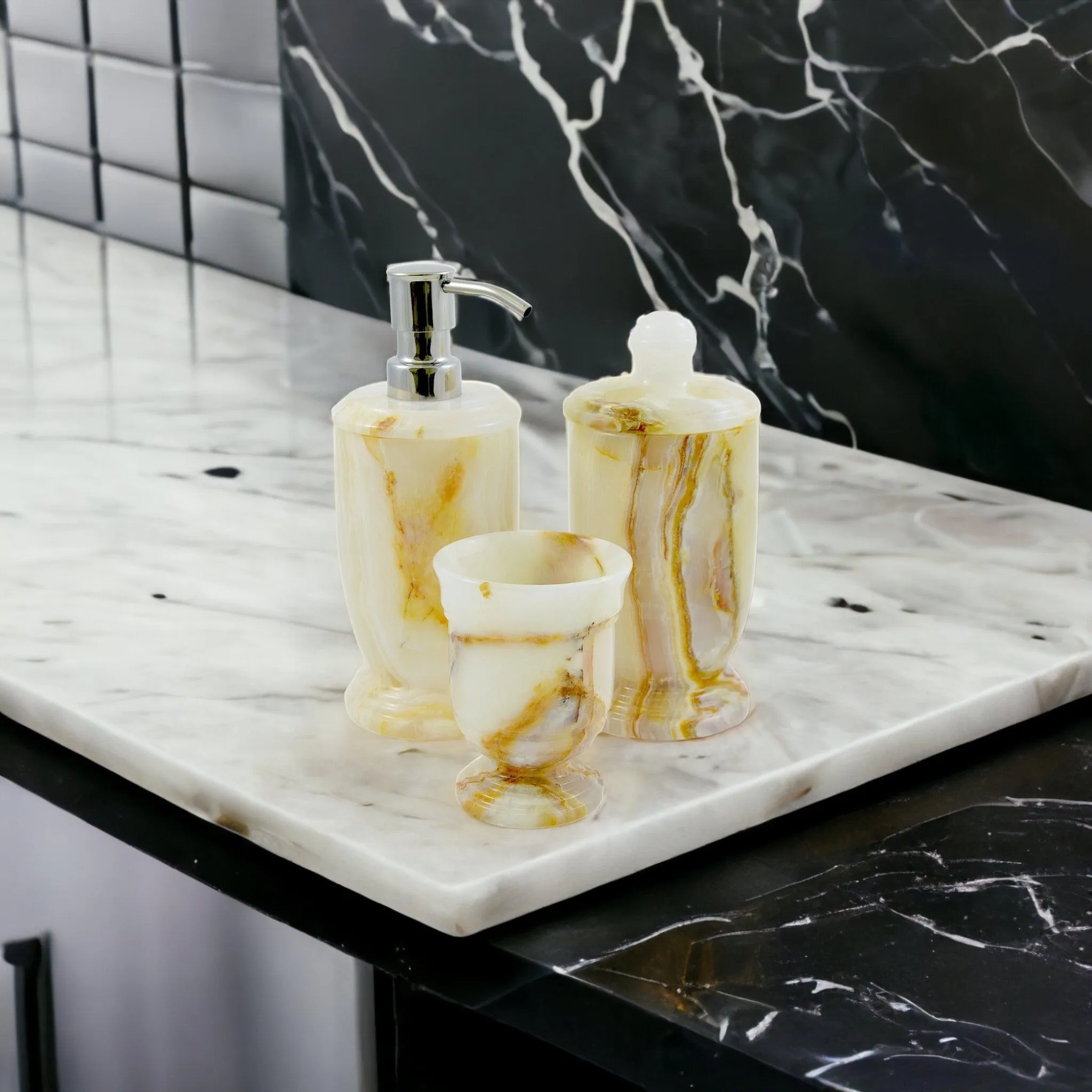 3 Piece Bathroom Vanity Set - White Onyx