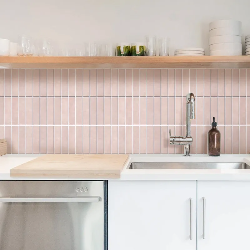 3D Blush Pink Matt Straight Linear Mosaic Peel and Stick Wall Tile