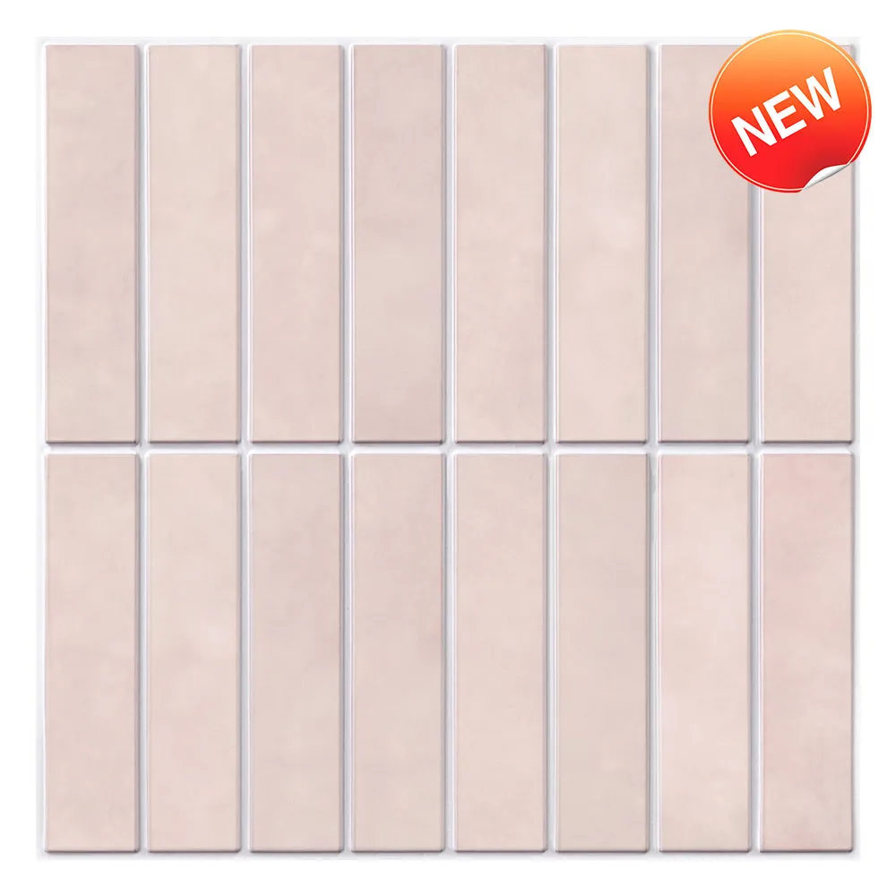 3D Blush Pink Matt Straight Linear Mosaic Peel and Stick Wall Tile