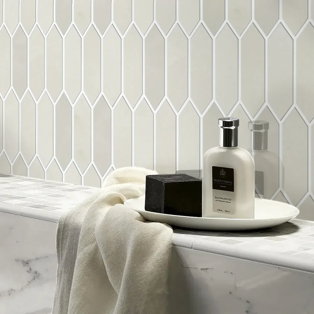 3D Light Cream Matt Elongated Hexagon Peel and Stick Wall Tile