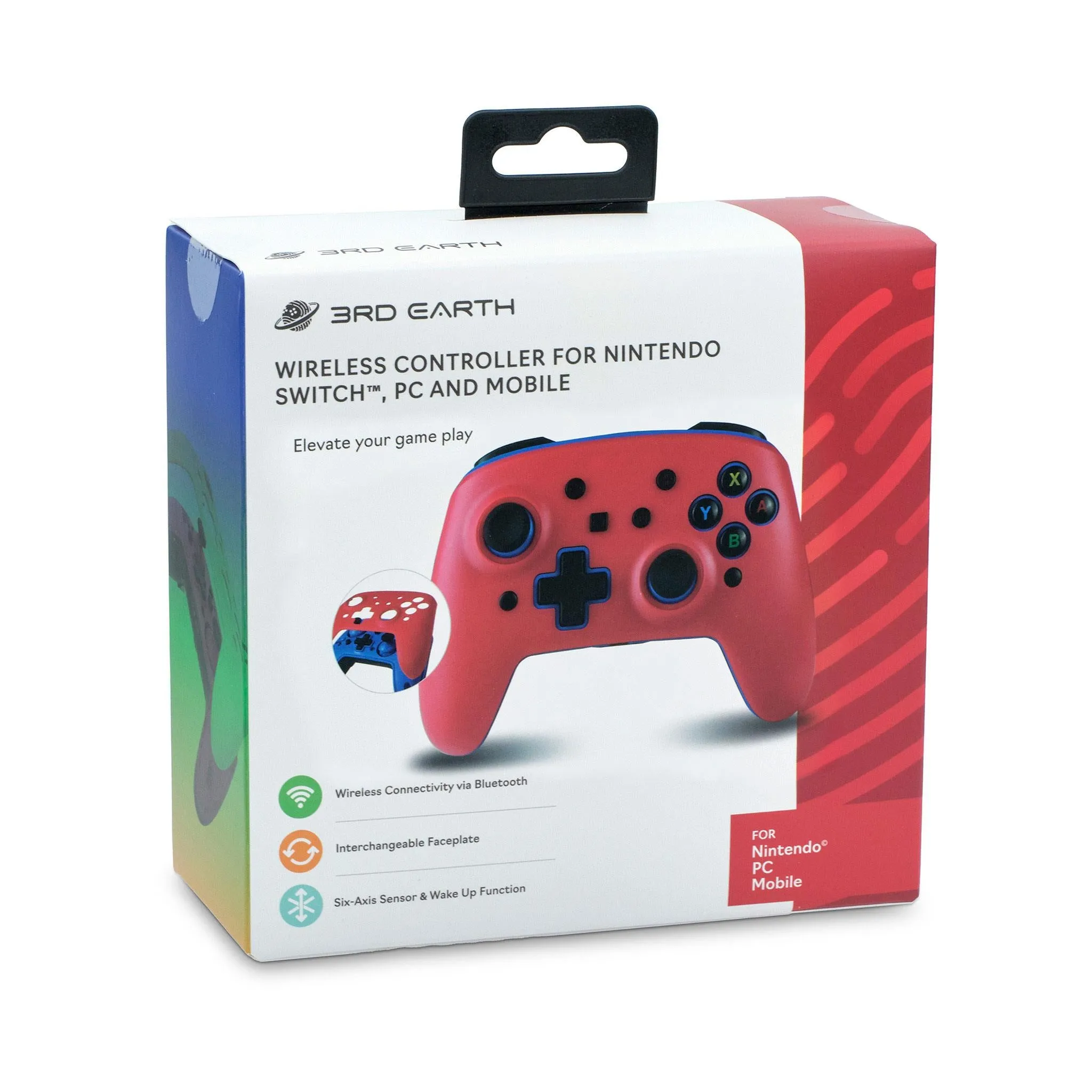 3rd Earth Wireless Controller for Switch with interchangeable face plate (Blue and Red)