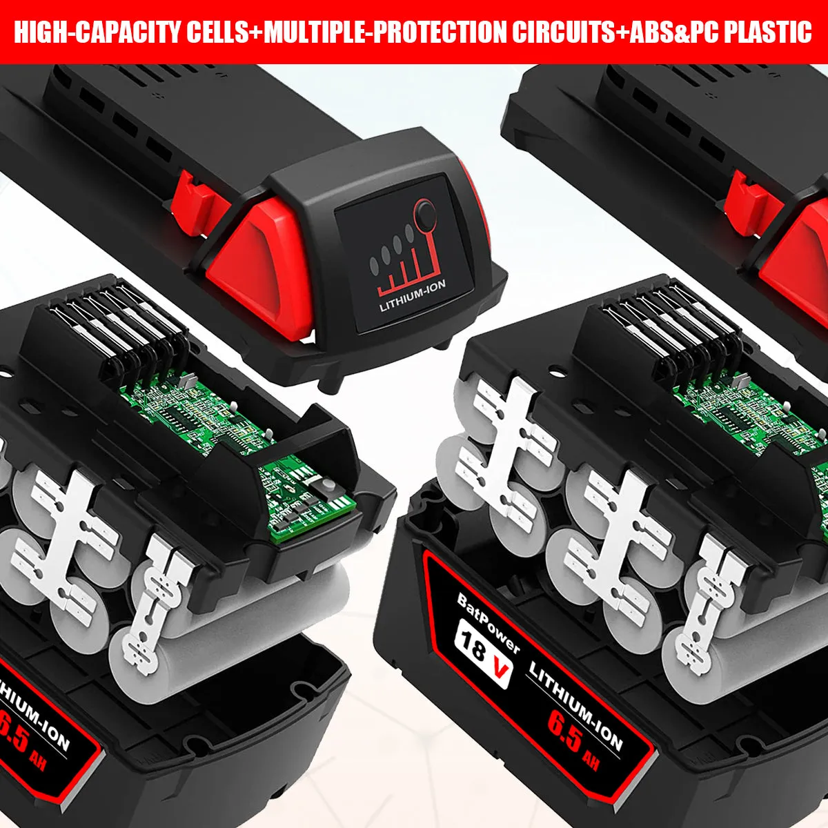 48-11-1850 6.5AH 18V Lithium XC Extended Capacity Battery Replacement for Milwaukee 18V M18 Battery 5.0Ah 4.0Ah 3.0Ah