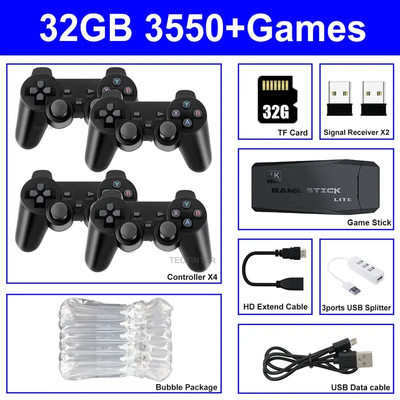 4K TV Game Stick Video Game Console For PS1/GBA/FC 10000  Games Handheld Game Console With 4 Gamepads Wireless Controller