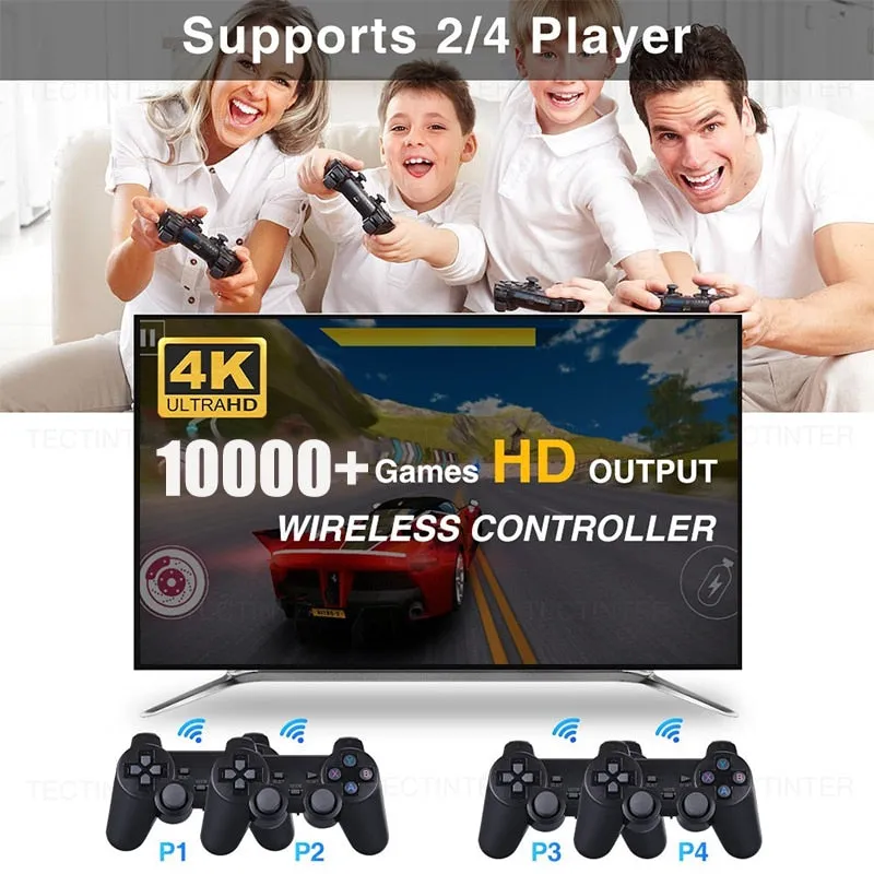 4K TV Game Stick Video Game Console For PS1/GBA/FC 10000  Games Handheld Game Console With 4 Gamepads Wireless Controller