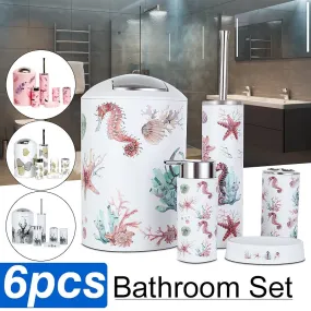 6Pcs Stainless Steel European Style Bathroom Accessories Set Toothbrush Holder Sanitizer Bottle for Home Hotel Shop Homestay