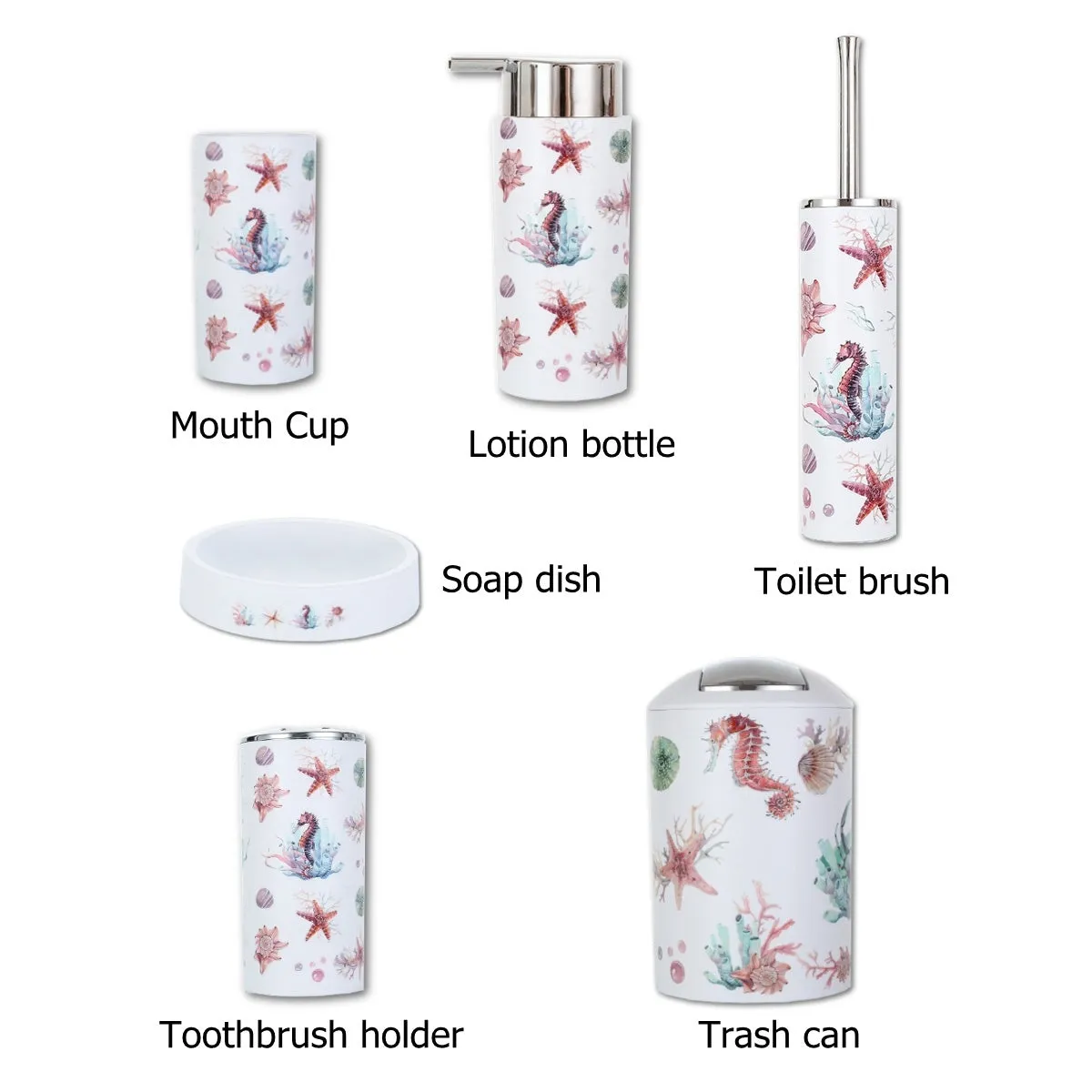 6Pcs Stainless Steel European Style Bathroom Accessories Set Toothbrush Holder Sanitizer Bottle for Home Hotel Shop Homestay