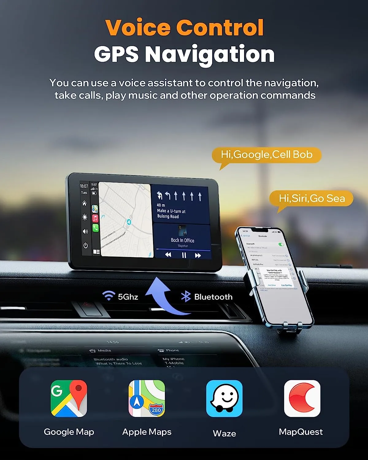 7'' Car Stereo 2.5D Wireless Apple Carplay & Android Auto with 1080P Backup Camera, Airplay and Bluetooth