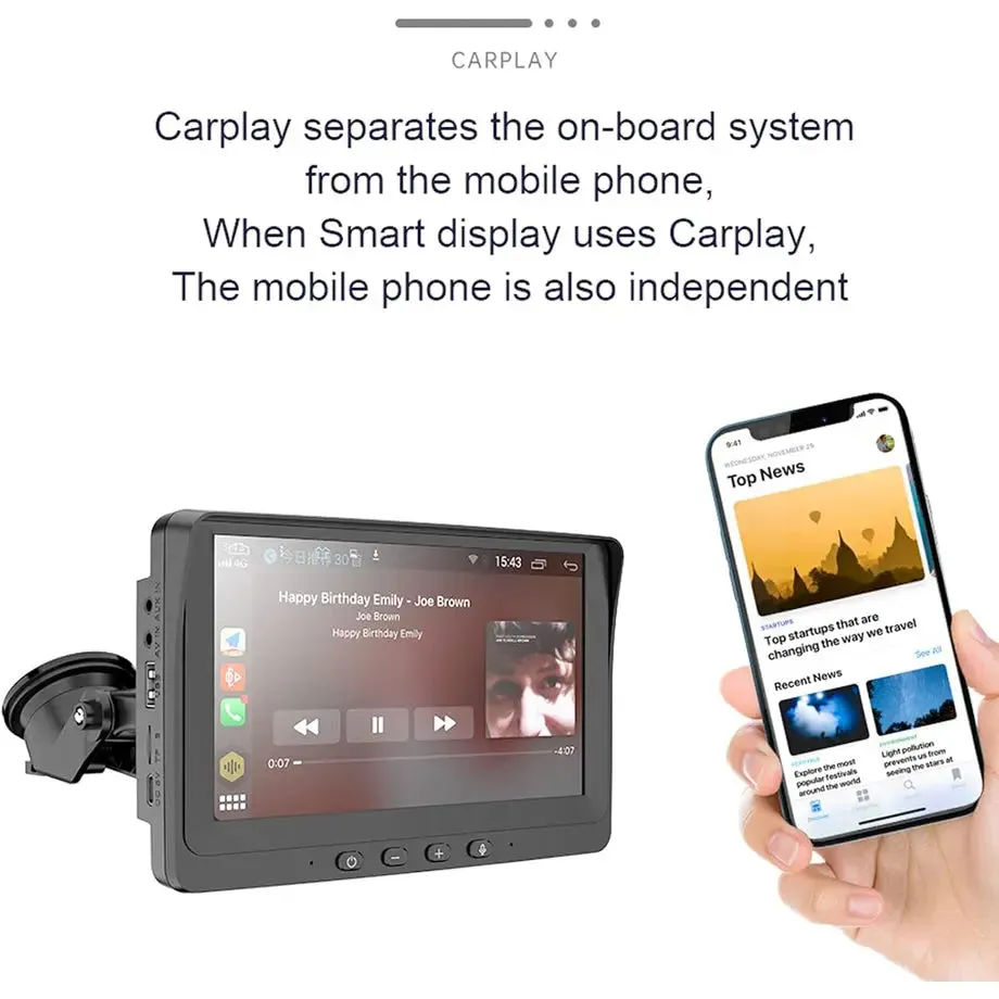 7 Inch - Universal Dash-Mount Monitor Screen With Apple Carplay & Android Auto