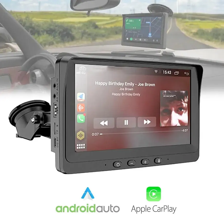 7 Inch - Universal Dash-Mount Monitor Screen With Apple Carplay & Android Auto