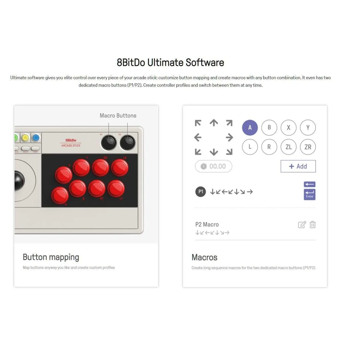 8BitDo Arcade Stick: Turbo & Macro Functions. Bluetooth, 2.4G and USB Wired Connectivity for Switch & Windows PC