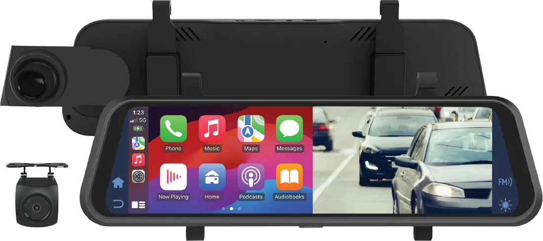 9" Wireless Smartphone Mirror Monitor with Reverse Camera & Dual Channel Recording AM9M02R