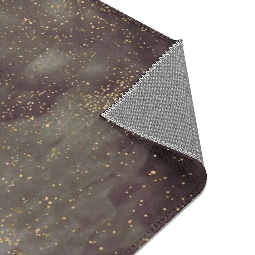 Abstract Area Rug | Earthy Brown Gold Galaxy