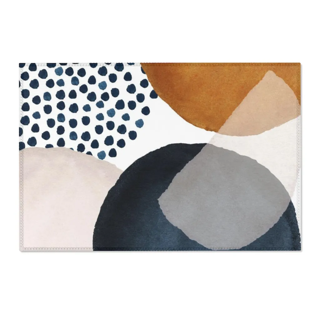 Abstract Area Rug |  Navy Rust Orange Cream