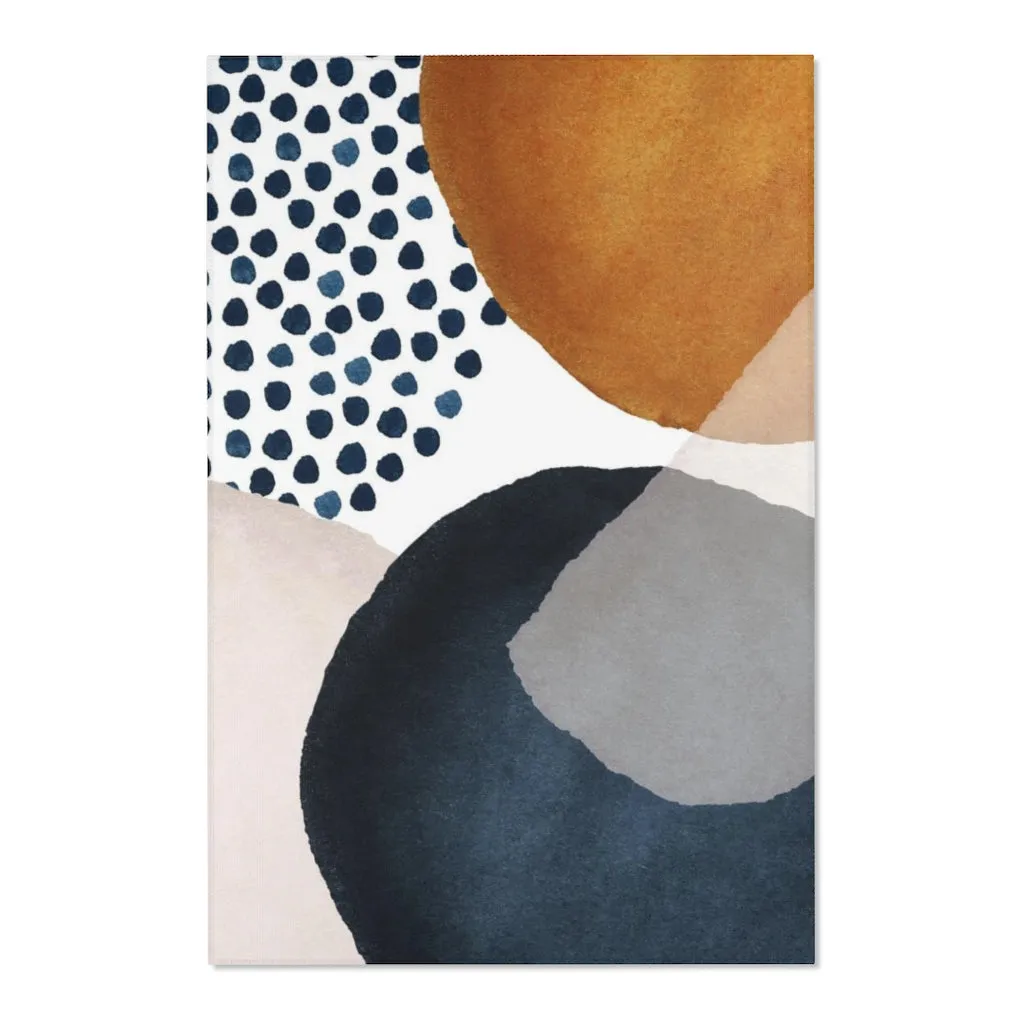 Abstract Area Rug |  Navy Rust Orange Cream