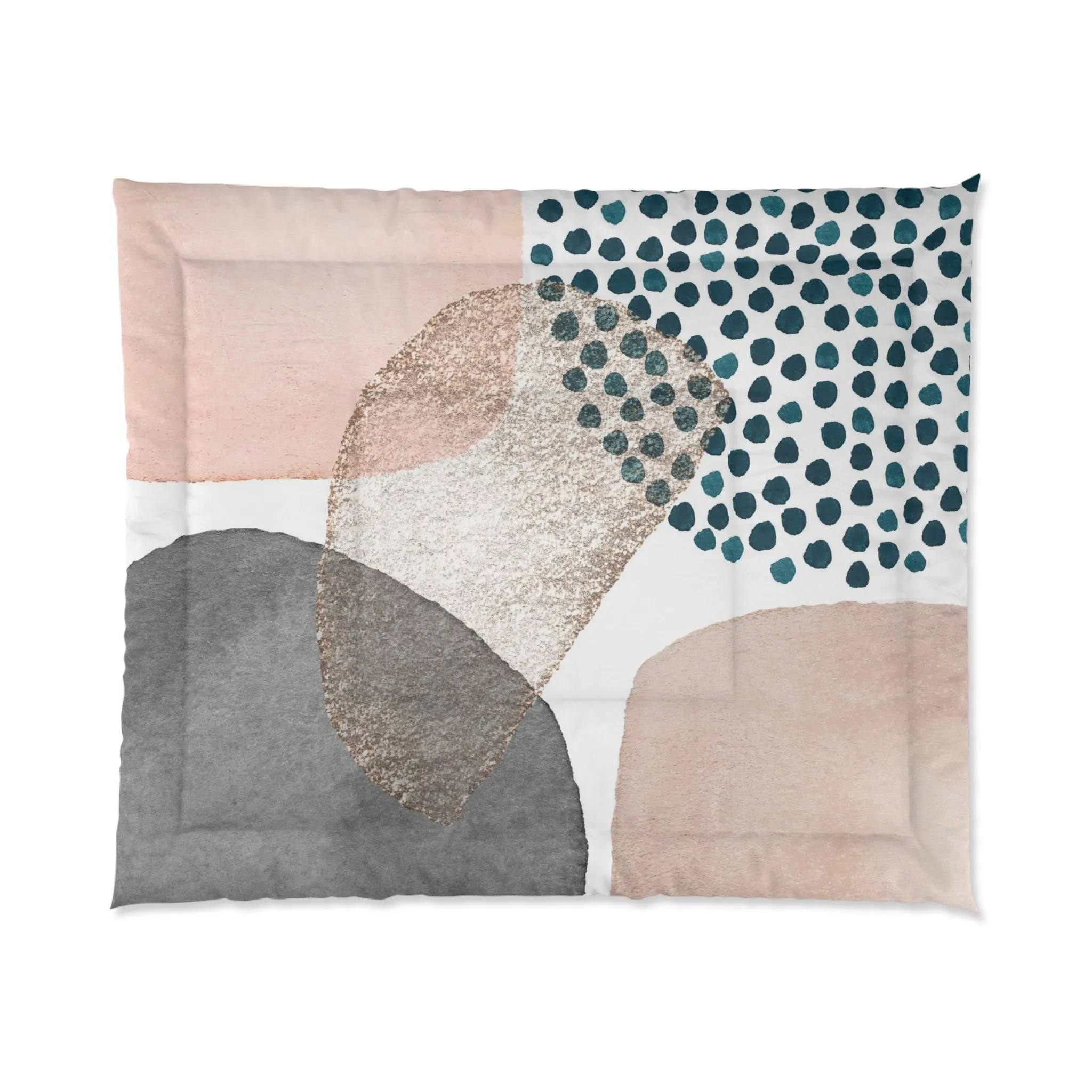 Abstract Bedding Comforter | Modern Blush Pink, White Beige, Grey Blue