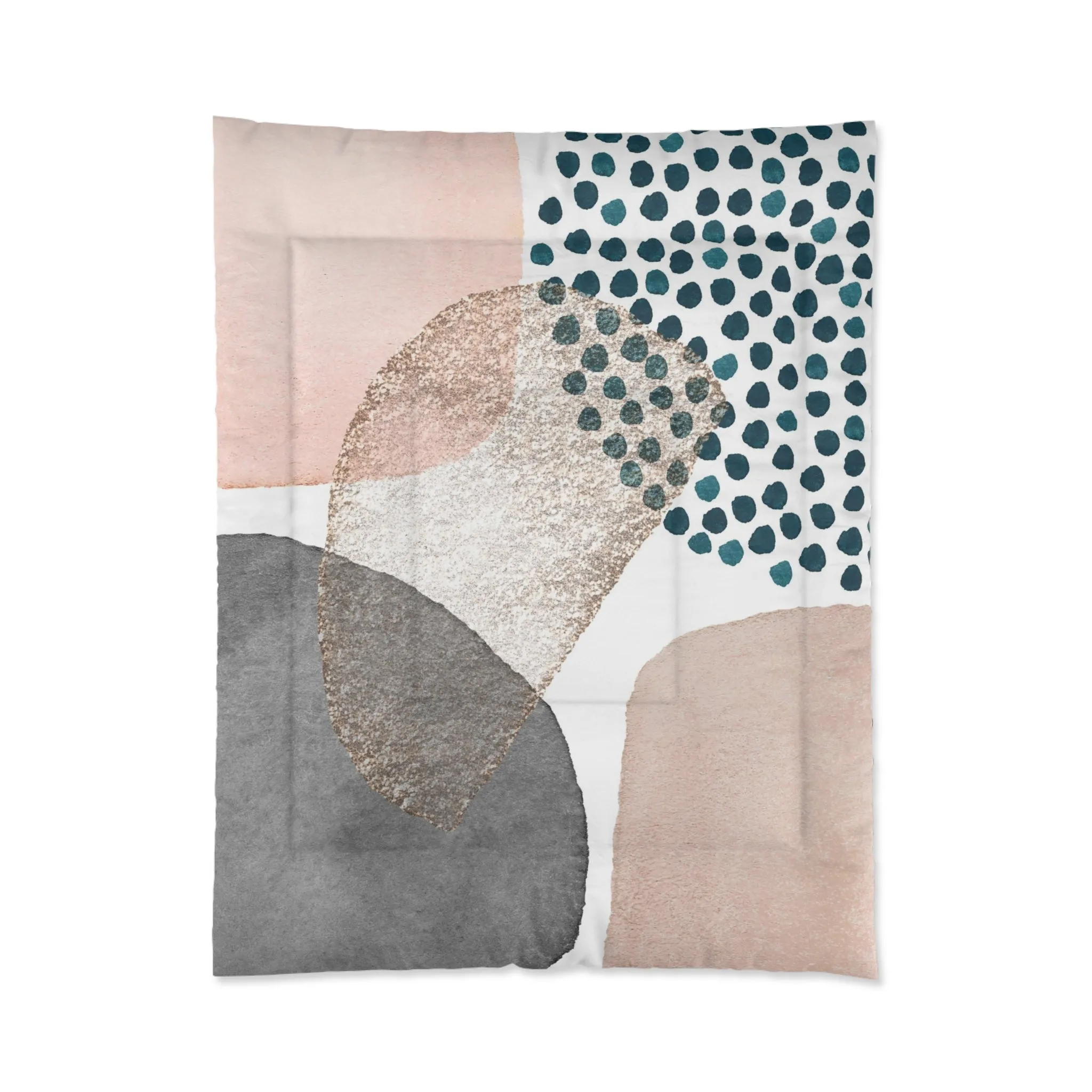 Abstract Bedding Comforter | Modern Blush Pink, White Beige, Grey Blue