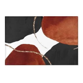 Abstract Boho Area Rug | Black White Rust Red