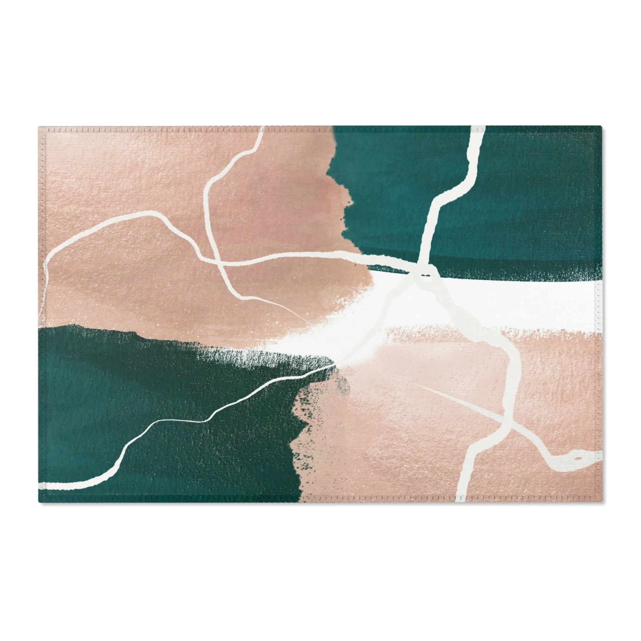 Abstract Boho Area Rug | Emerald Green, Champagne Beige