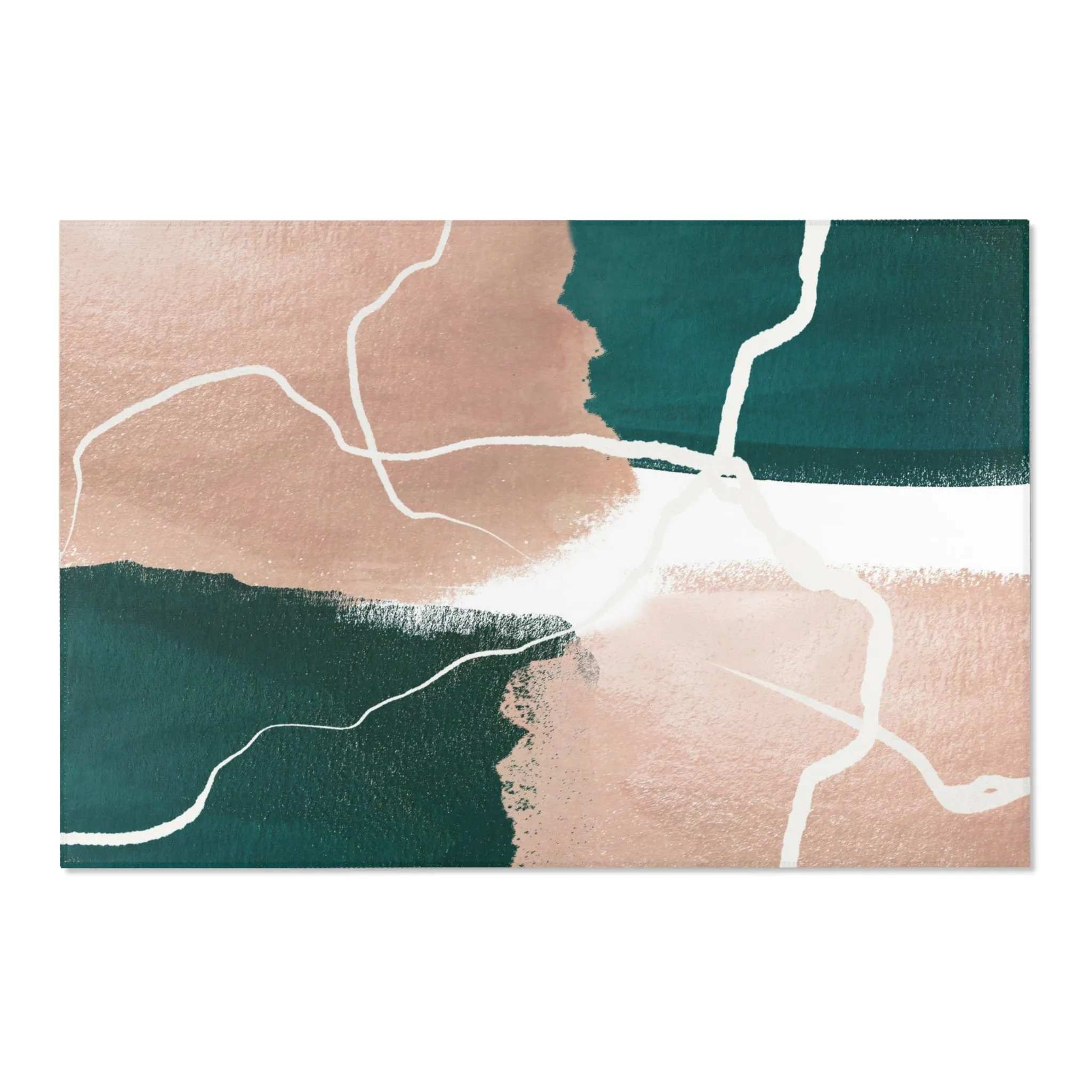 Abstract Boho Area Rug | Emerald Green, Champagne Beige