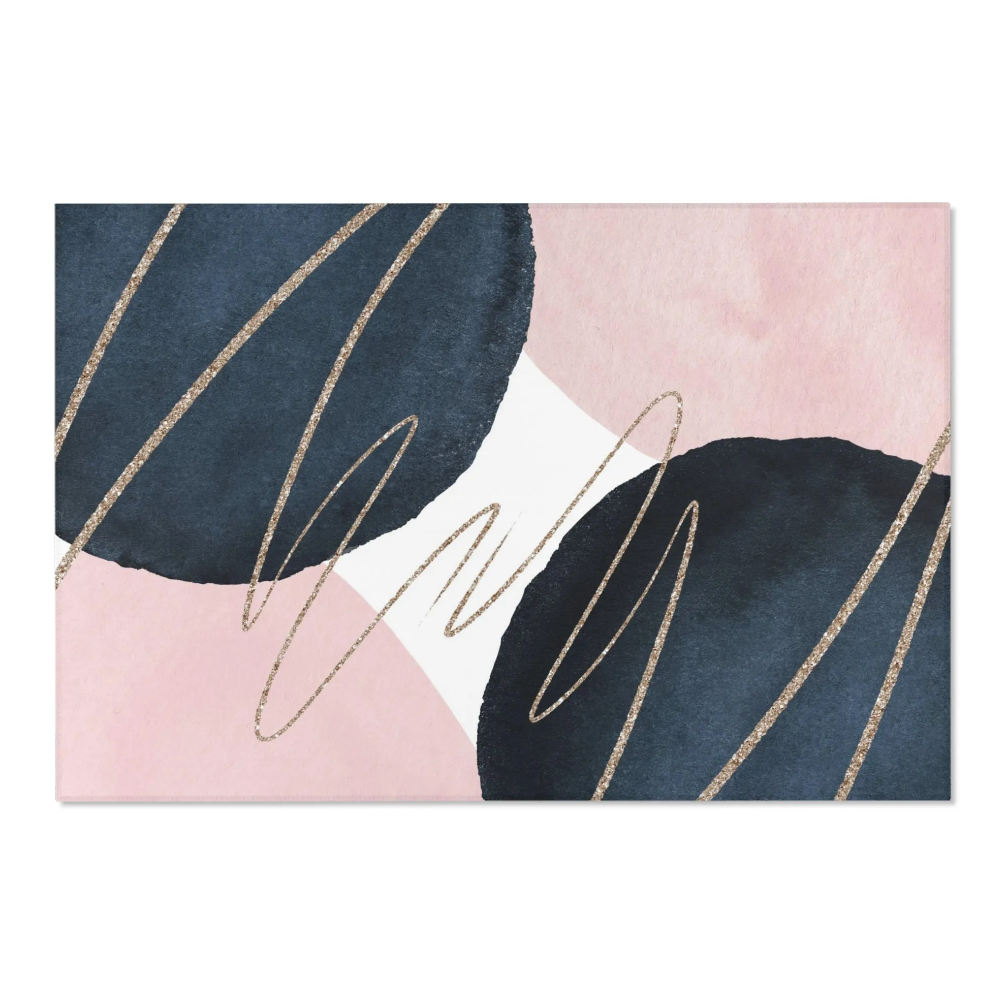 Abstract Boho Area Rug | Navy Blue, Blush Pink Gold Watercolor