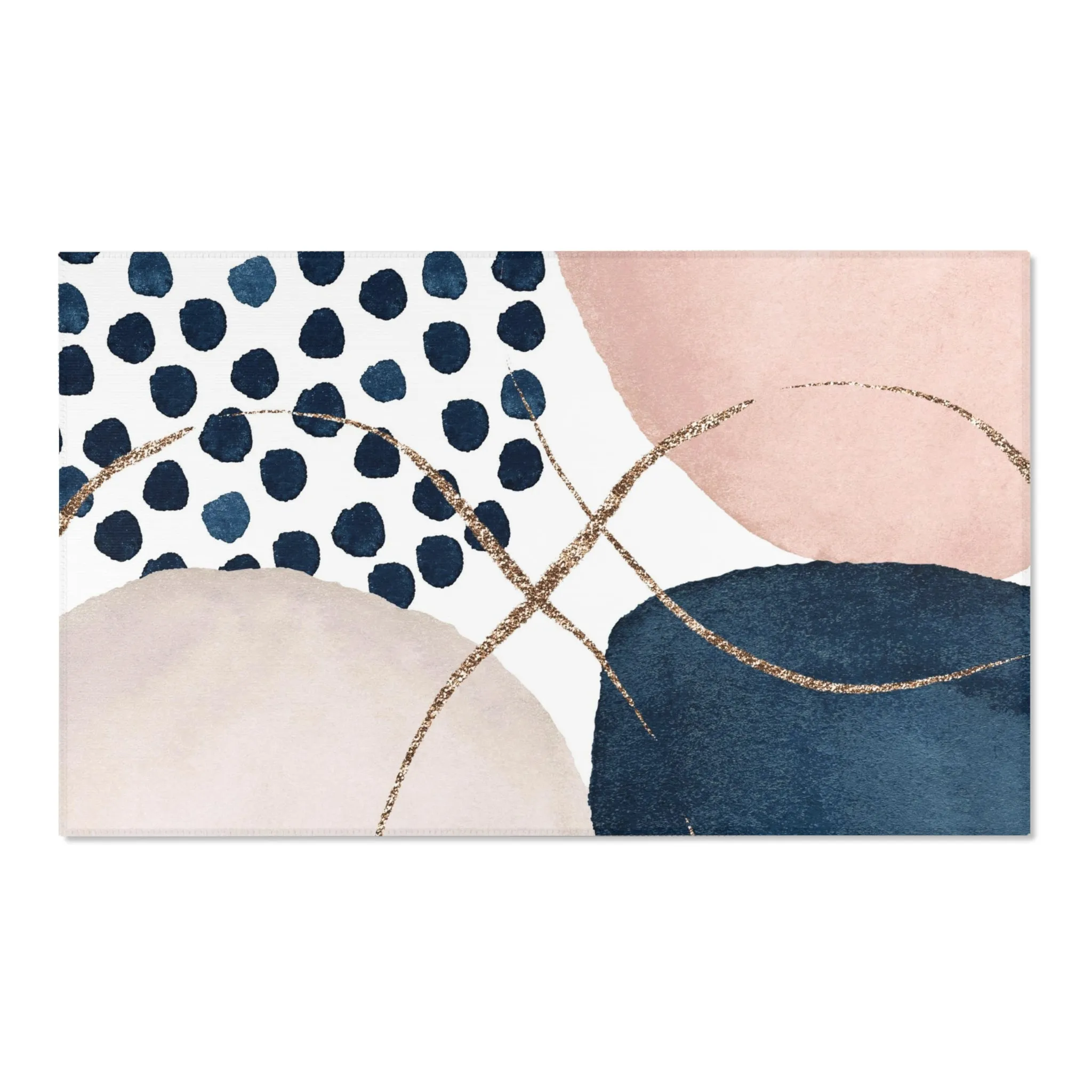 Abstract Boho Area Rug | Navy Blue, Blush Pink Gold Watercolor