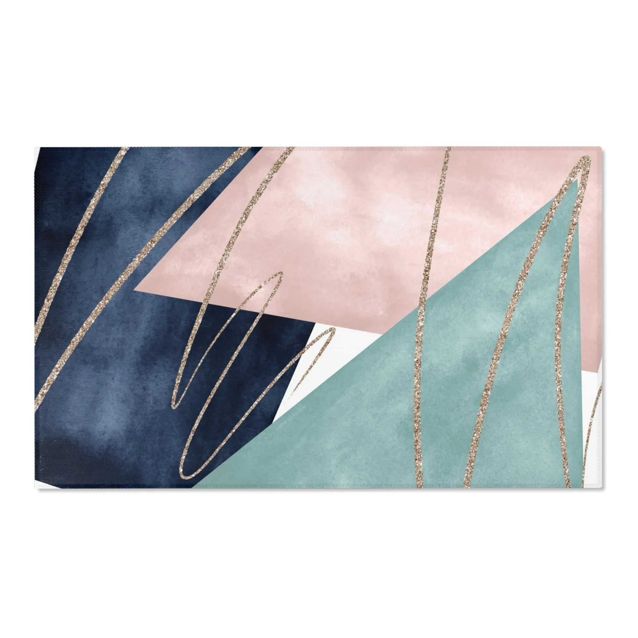 Abstract Boho Area Rug | Navy Blue, Dusty Pink, Teal Blue