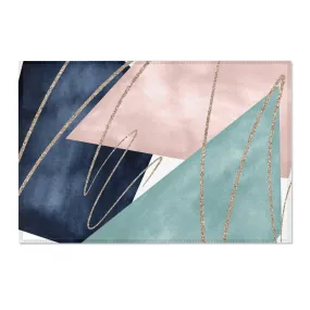 Abstract Boho Area Rug | Navy Blue, Dusty Pink, Teal Blue