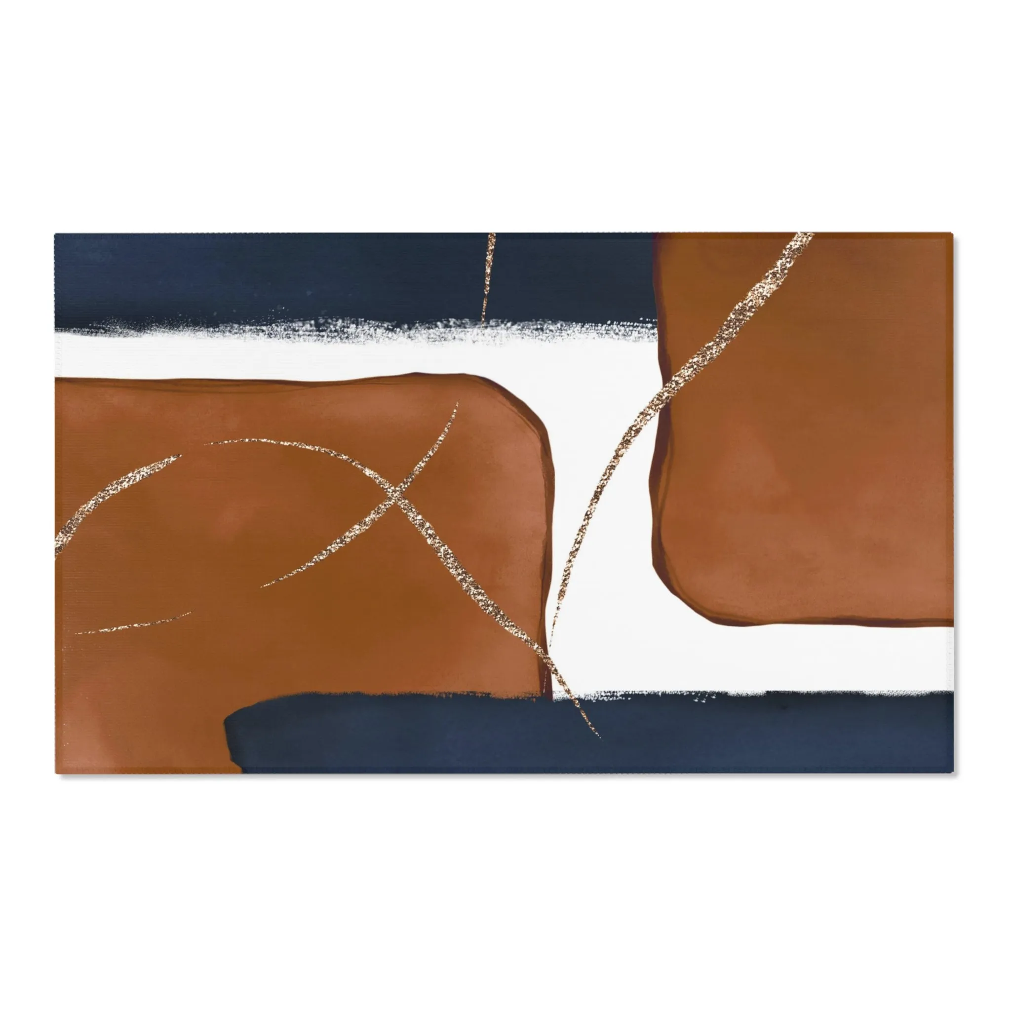 Abstract Boho Area Rug | Rust Brown, Navy Blue White