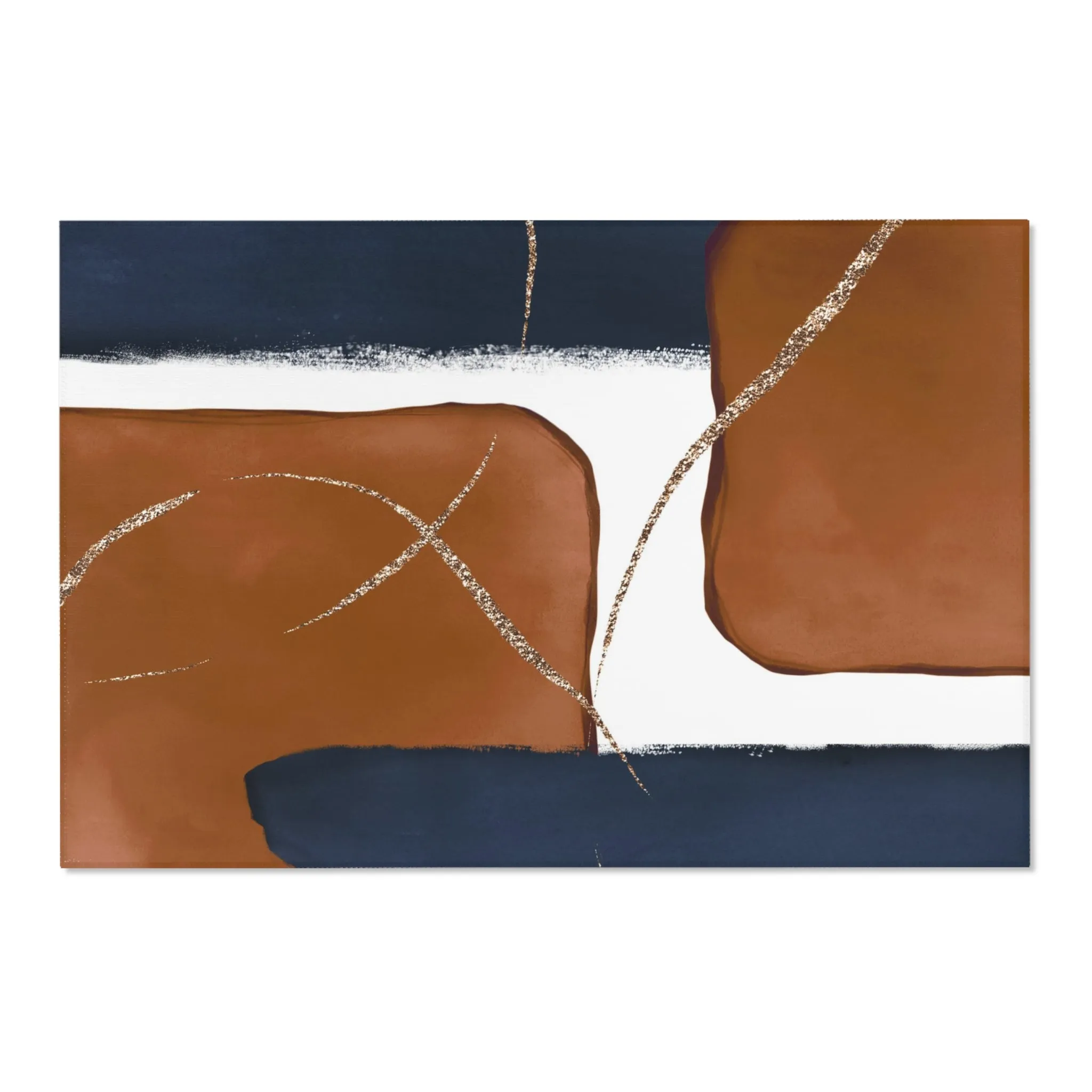 Abstract Boho Area Rug | Rust Brown, Navy Blue White