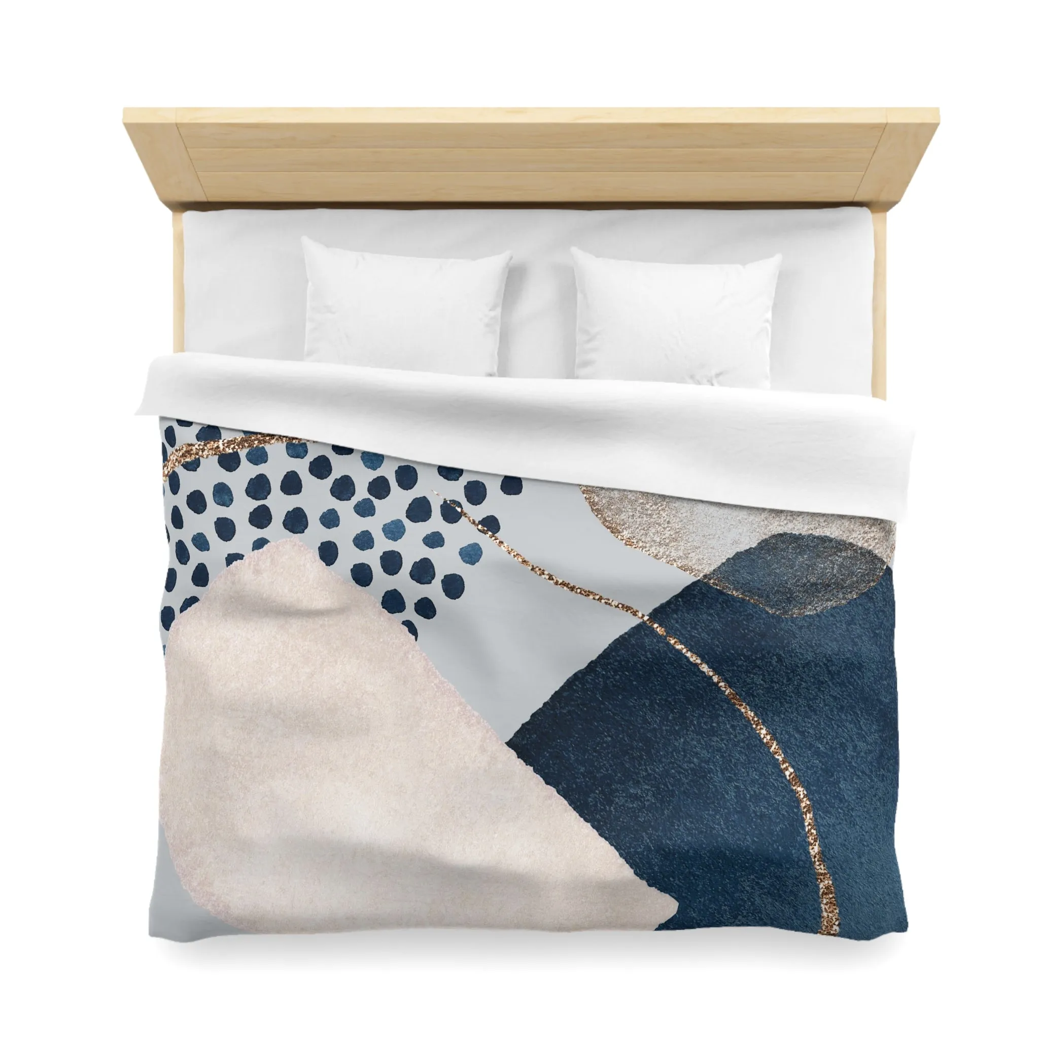 Abstract Duvet Cover | Grey, Navy Blue, Beige Gold