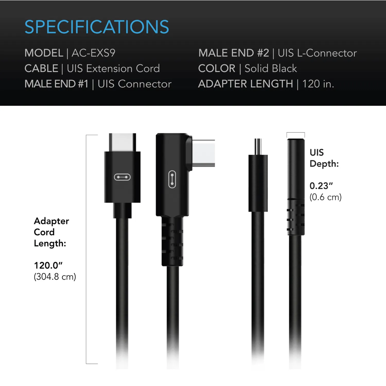 AC Infinity UIS to UIS Extension Cable, L-Shaped Male to Male, 10 ft.