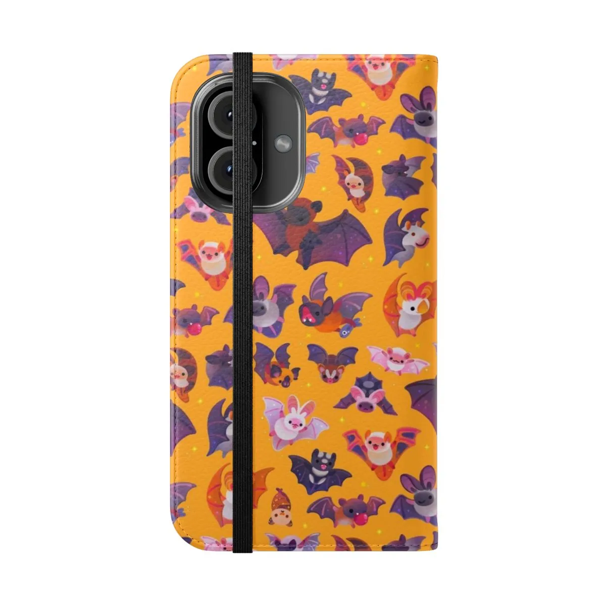 Adorable Bat-Themed Flip Cover Phone Case in Yellow