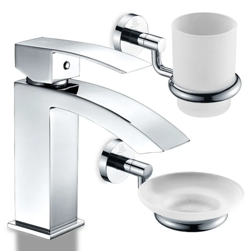 ANZZI Revere Series Single Hole Single-Handle Low-Arc Bathroom Faucet in Polished Chrome with Soap Dish and Toothbrush Holder