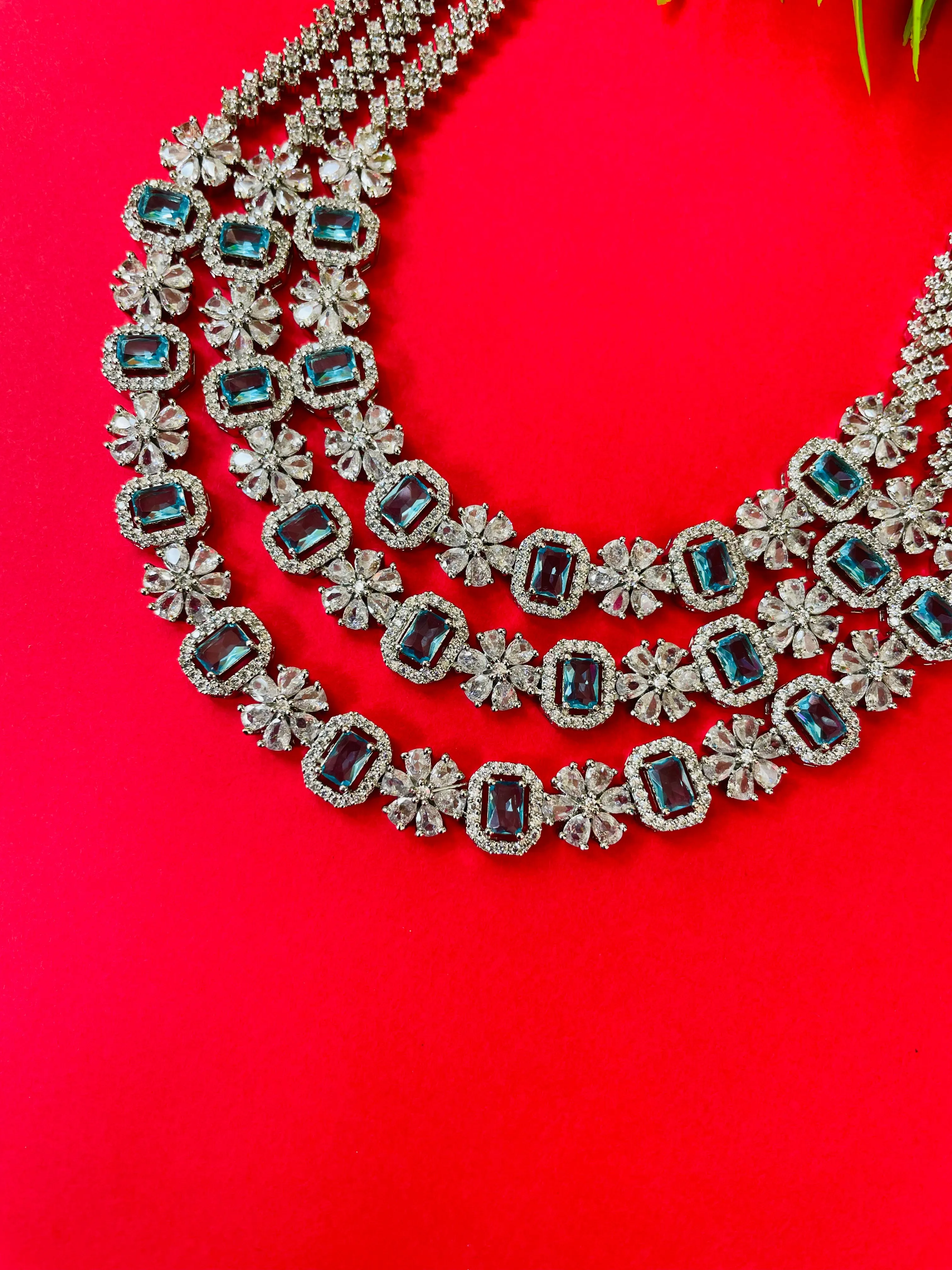 AQUA TRIPLE LAYERED NECKLACE-Elegance49