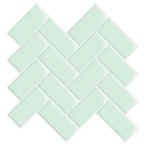 Aqua/Green Herringbone Peel and Stick Tile Backsplash - Thicker Design