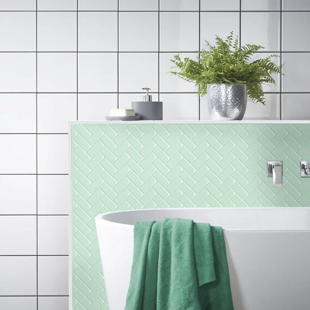 Aqua/Green Herringbone Peel and Stick Tile Backsplash - Thicker Design