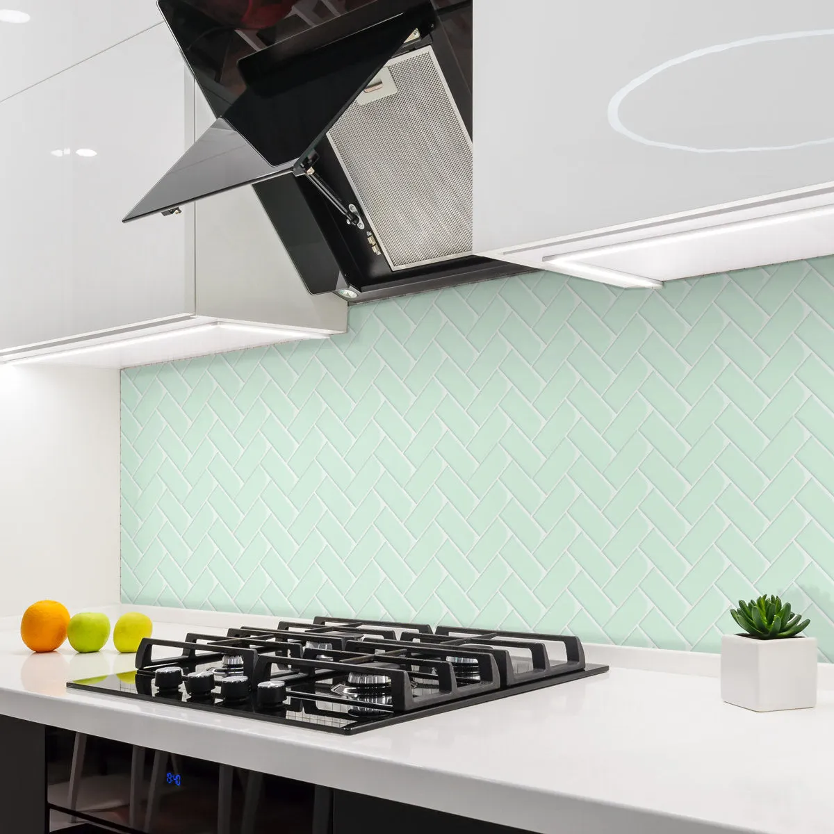 Aqua/Green Herringbone Peel and Stick Tile Backsplash - Thicker Design