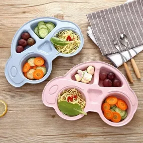 Baby Bowls Cartoon Car Kids Food Plate Tableware