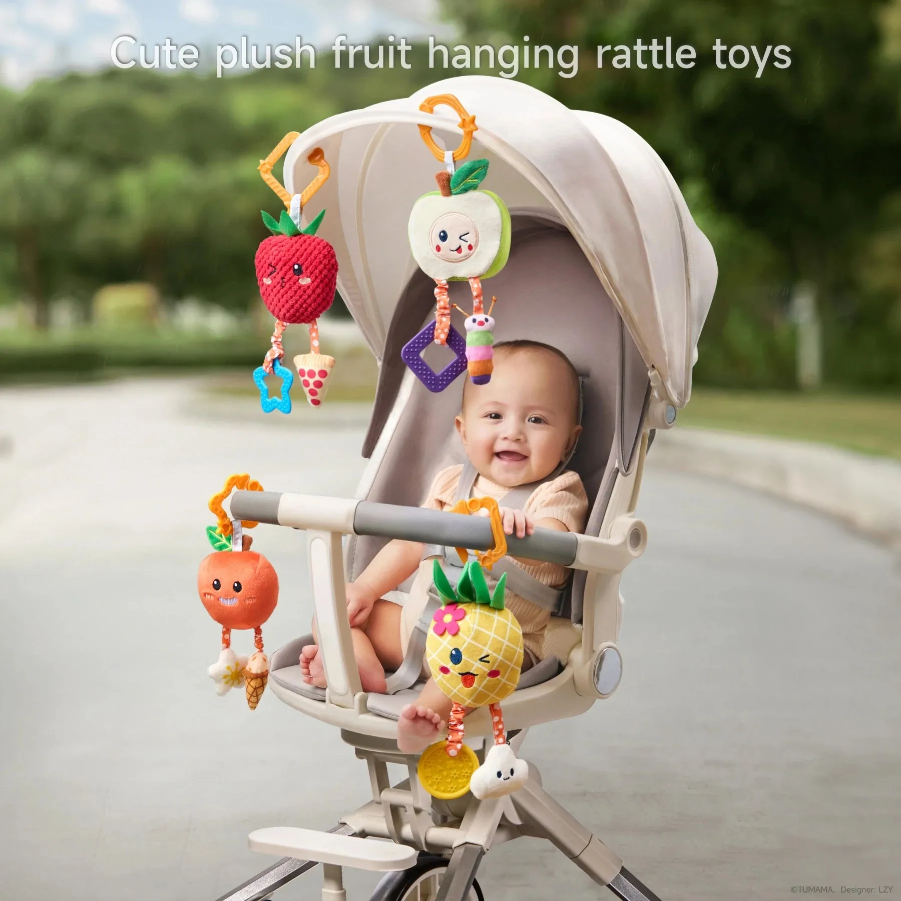 Baby toy, hanging fruit rattle set for crib stroller carseat apple pineapple raspberry apricot play set for newborn infant 0 Month 