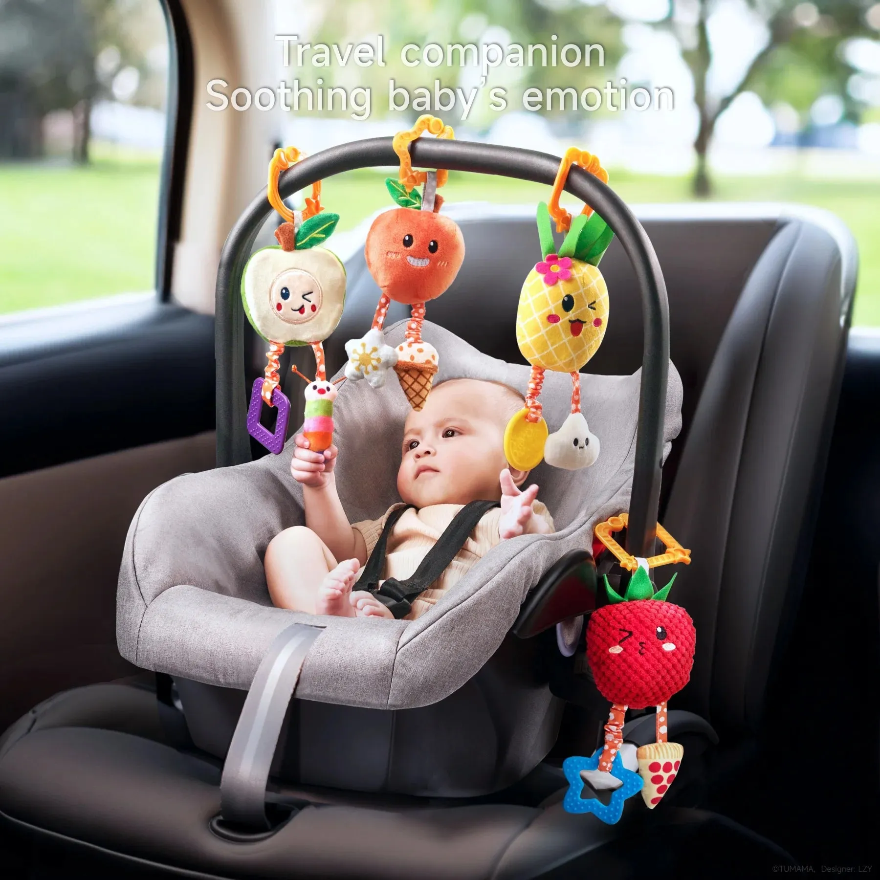 Baby toy, hanging fruit rattle set for crib stroller carseat apple pineapple raspberry apricot play set for newborn infant 0 Month 