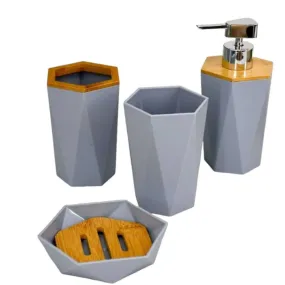 Bamboo 4 Piece Bathroom Accessory Set Lbb-10 Grey