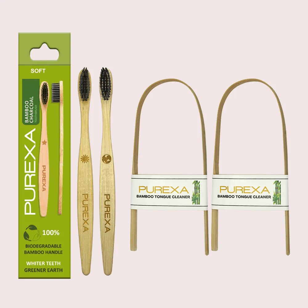 Bamboo Charcoal Toothbrush and Tongue Scraper Combo